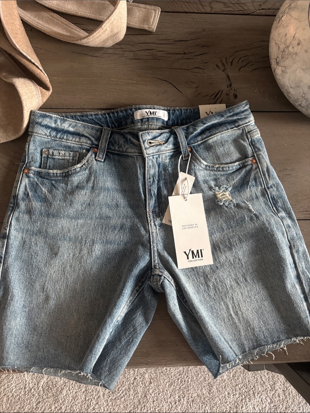 YMI Men's Light Blue Distressed Denim Shorts